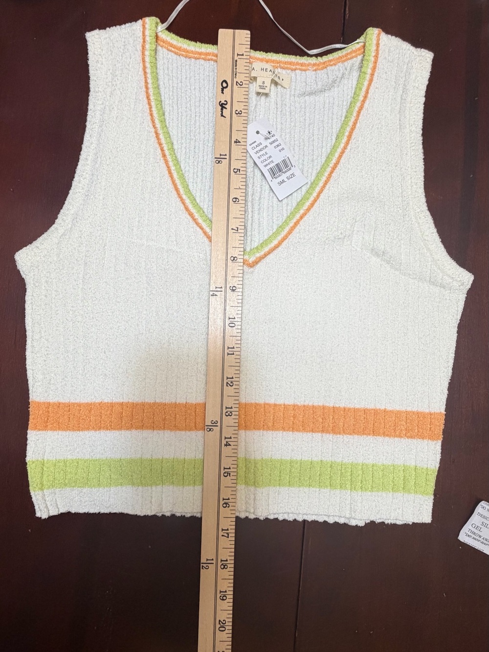 PacSun Cream Knit V-Neck Tank with Orange & Lime Stripes
